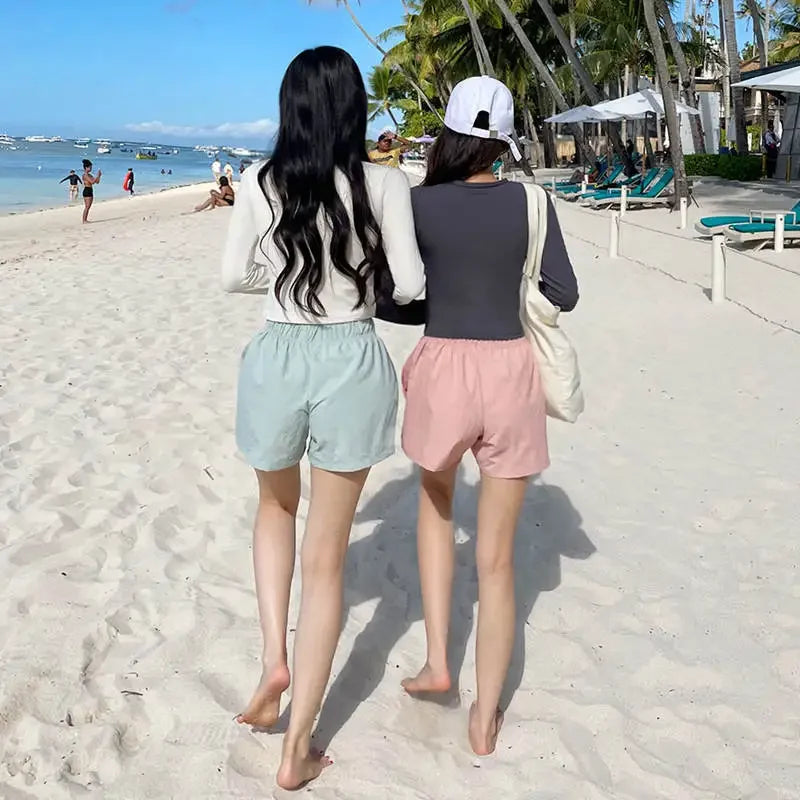 Fashionable Korean Dongdaemun Long Sleeve Women's Swimsuit Casual Beach Vacation Two Piece Conservative Student Bikini Set