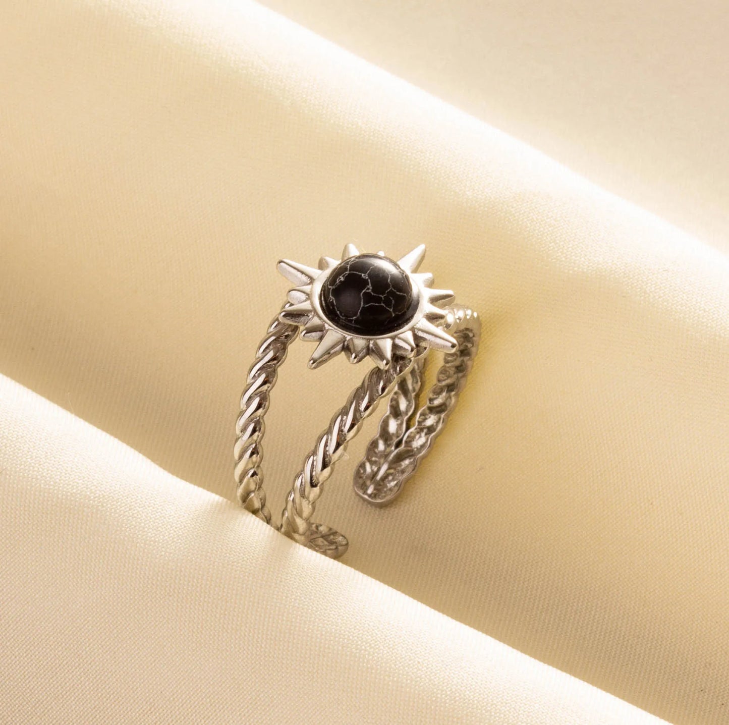 5PCS Boho Turquoise Rings Hippie Stainless Steel White Gemstone Adjustable Rings Women Girls Gift Knuckle Rings Bohemian Jewelry