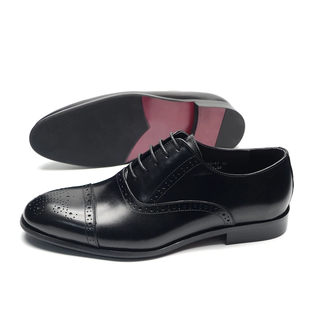 Italian Mens Dress Shoes Genuine Leather Cap Toe Oxfords Lace-up Black Brown Wedding Business Office Brogue Formal Shoes for Men