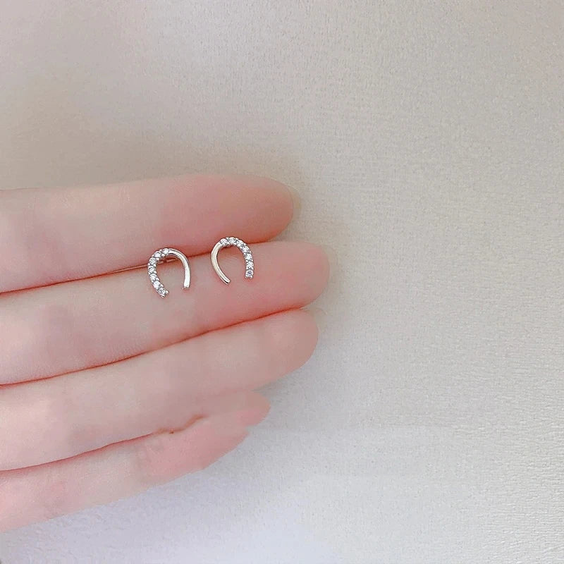 New Fashion 925 Silver Needle Horseshoe Zircon Stud Earrings For Women Female Girls Cute Earrings Jewelry Accessories Gifts
