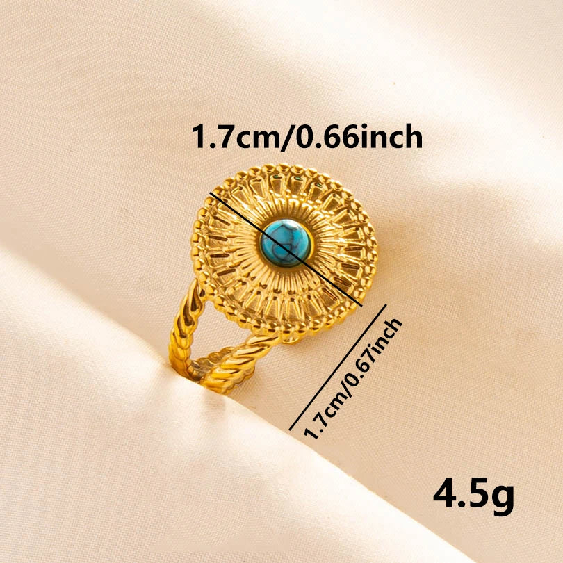 2pcs/lot Vintage Turquoise Gold Plated Knuckle Rings Blue Synthetic Stone Stainless Steel Rings Boho Jewelry Women Gifts No Fade
