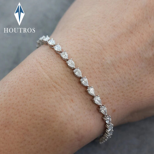 3*5mm Pear Cut D Color Full Moissanite Tennis Bracelet for Women Men 925 Sterling Silver Waterdrop Shape Hand Chain Fine Jewelry