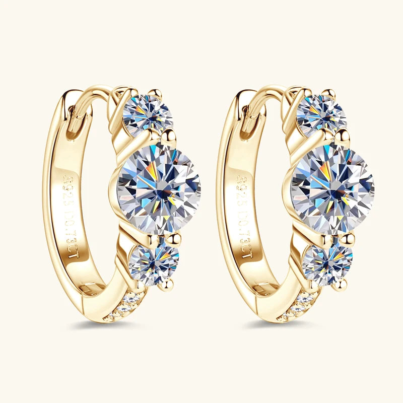 Lnngy Three Stone Moissanite Earring Original 925 Sterling Silver Hoops Earring For Women Girls Lab Created Diamond Jewelry Gift
