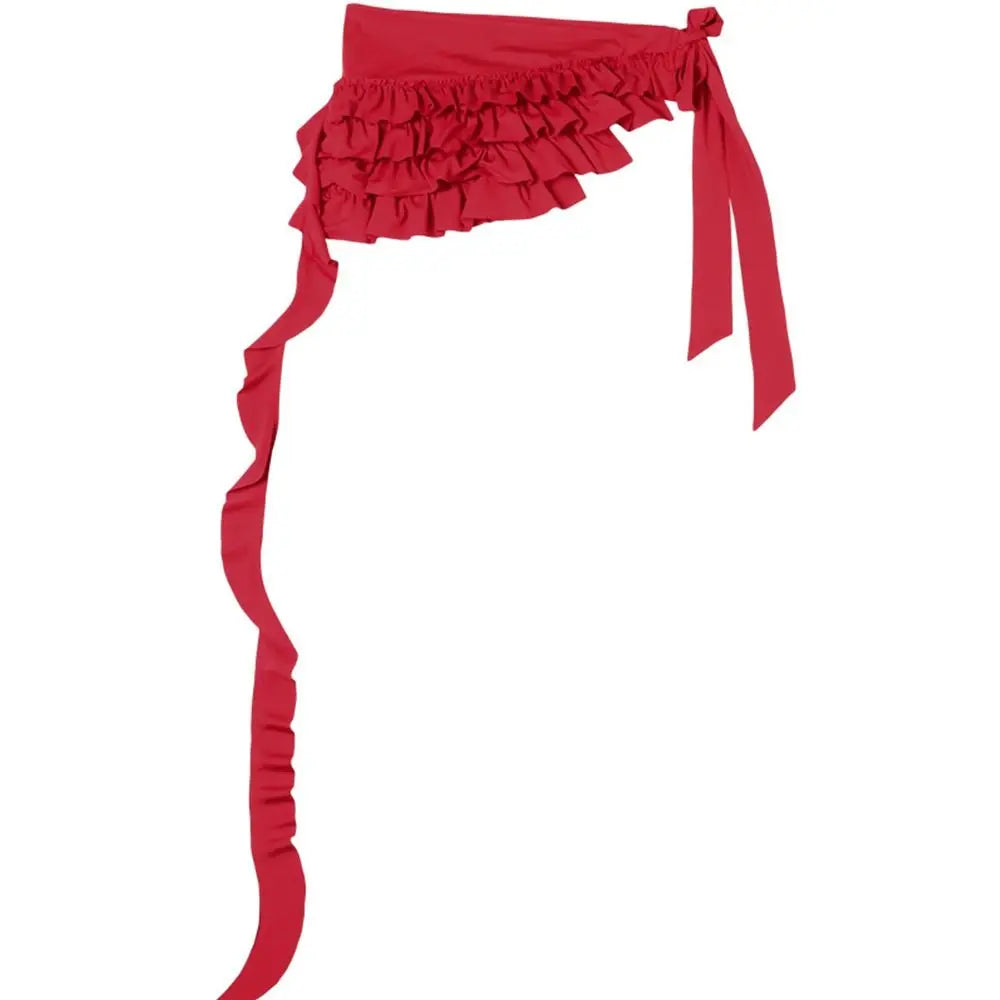 Embroidered Flower Lace Mini Skirt See Through Irregular Ruched Skirts Harajuku Lace-up Design Lace Up Ruffles Skirt