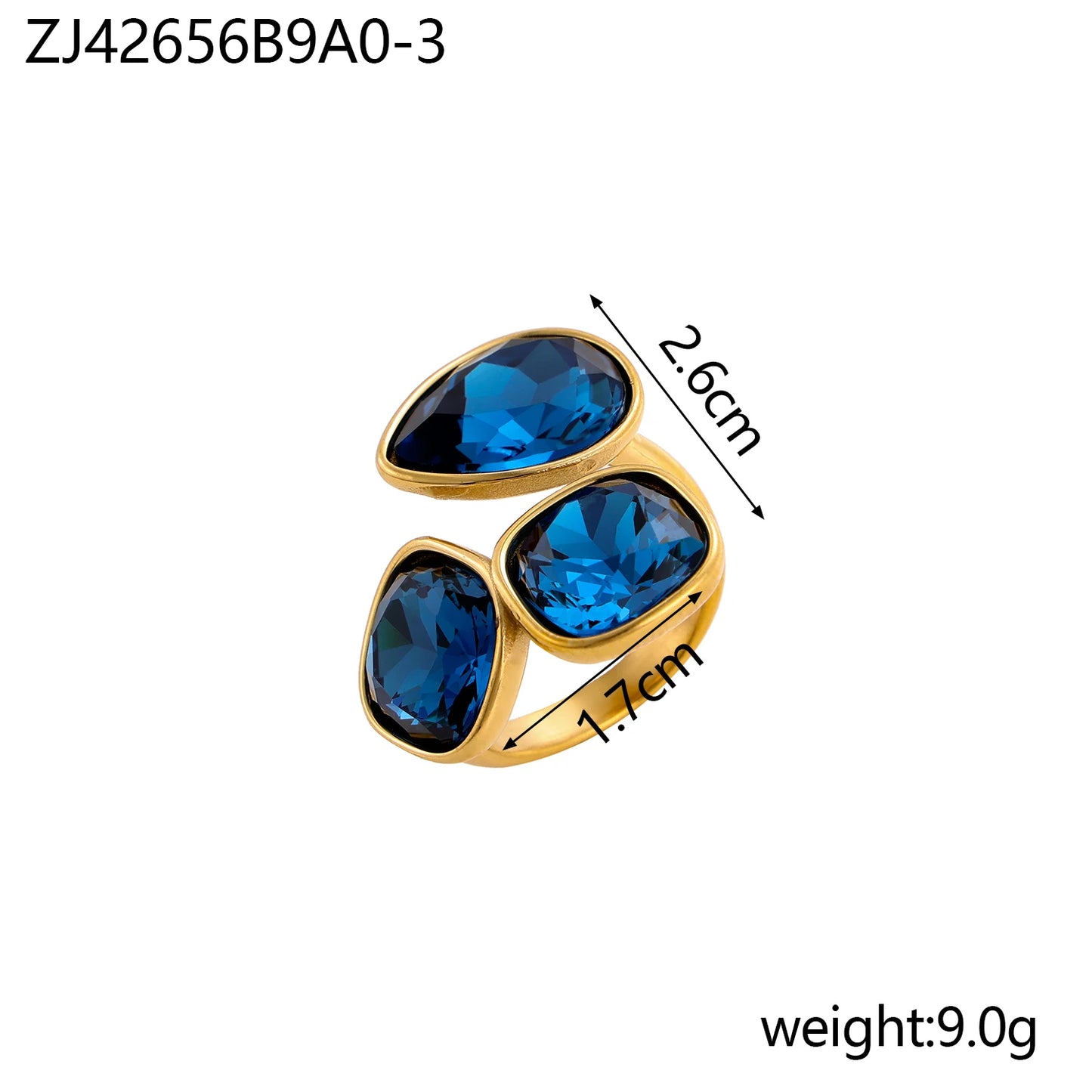 18k gold color stainless steel ring with crystal ring for women light luxury high-grade color open stainless steel