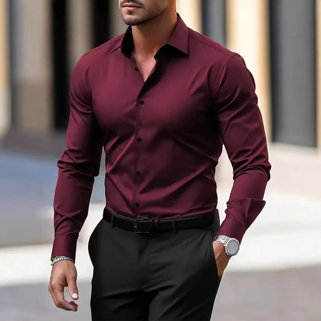 1 piece of business casual long sleeved shirt, spring and autumn style formal shirt, slightly elastic and iron free