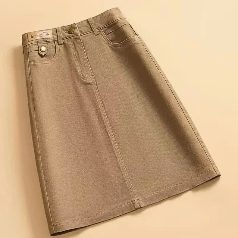 High Waist Denim Skirt Women's Spring Summer New Style Slimming Fashionable Versatile Small Size Draped Midi Skirt