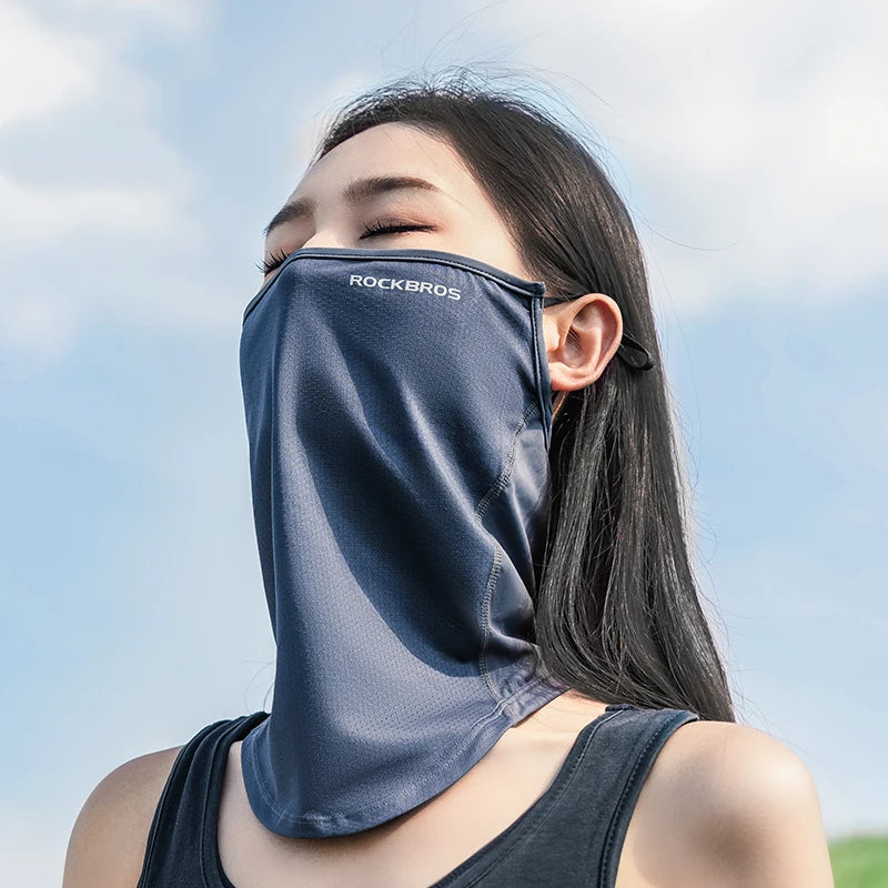 ROCKBROS Summer Ice Silk Cycling Face Mask Breathable Anti-UV  Bike Face Neck Cover Bandana MTB Road Sports Hanging Ear Scarf