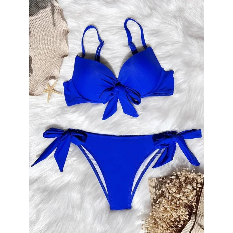 Sexy Micro Bikini Swimsuit Women Simple Classic Solid Bandage Bikini Push Up 2025 New Beach Spice Girl Bathing Suits Two Piece