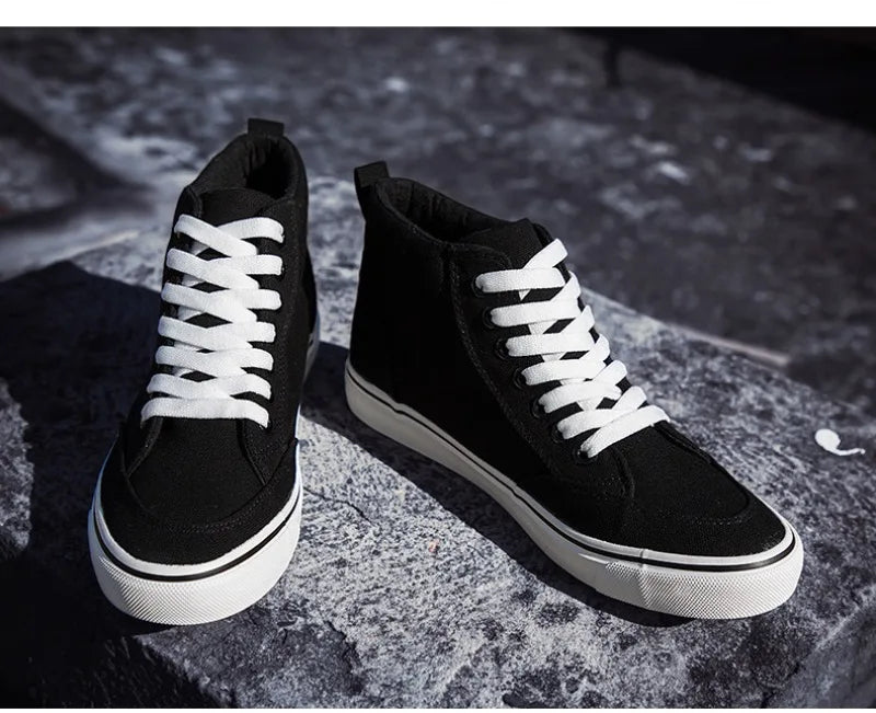 Men's High Top Sneakers Breathable Canvas Casual Shoes Fashion Street Skateboard Shoes for Men Lace Up Vulcanize Shoes Tenis2024