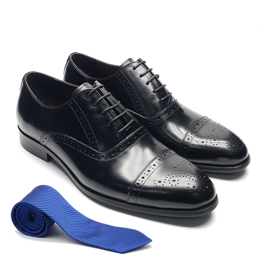 Italian Mens Dress Shoes Genuine Leather Cap Toe Oxfords Lace-up Black Brown Wedding Business Office Brogue Formal Shoes for Men