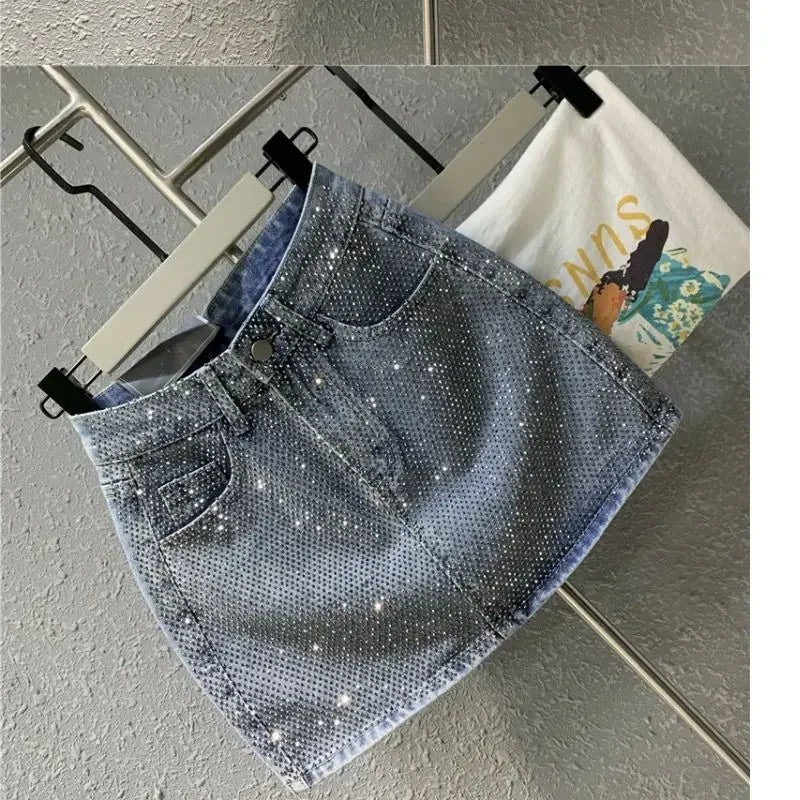 Heavy Industry Hot Drilling High-End Denim Skirt 2024 Spring And Summer New High Waist Pink Sexy
