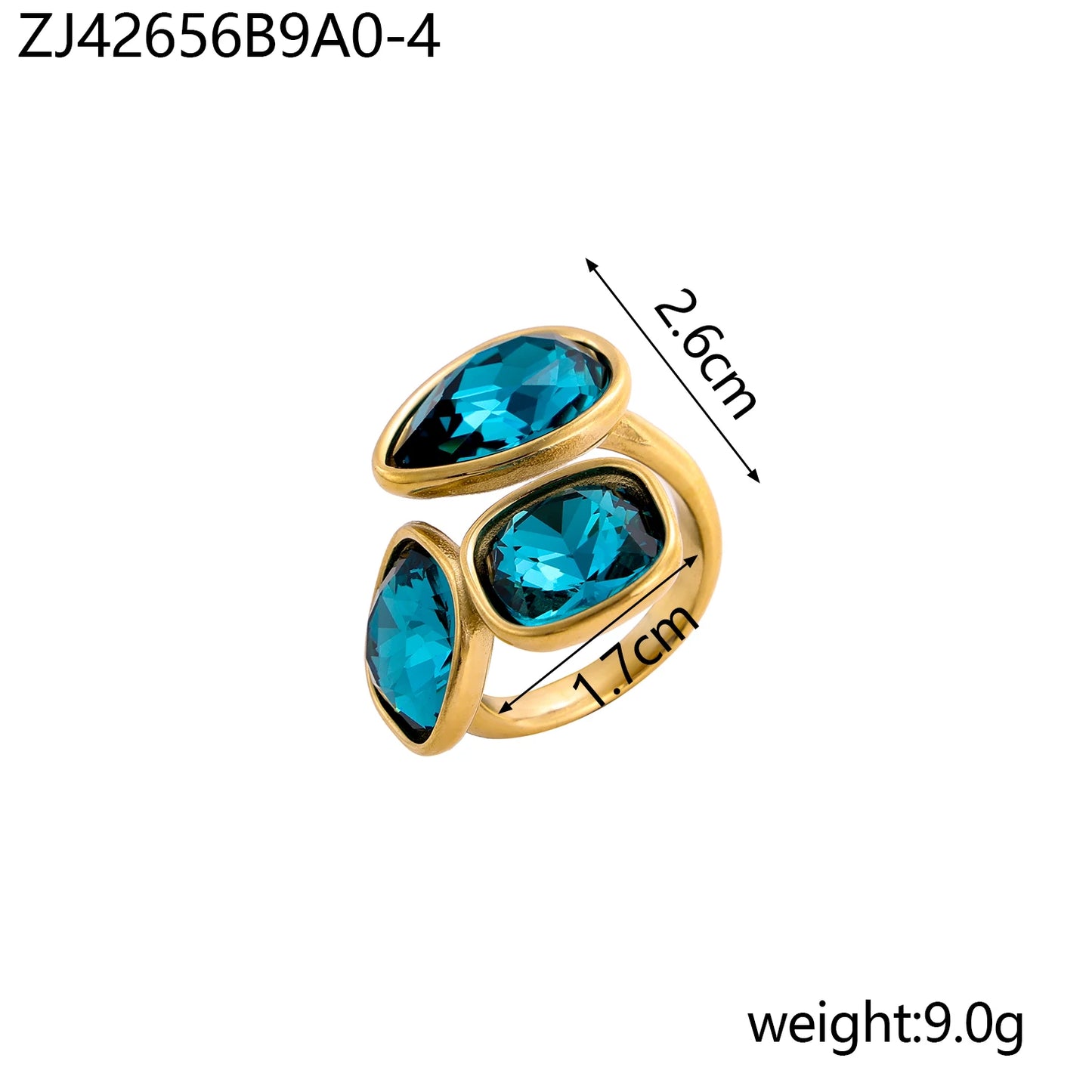 18k gold color stainless steel ring with crystal ring for women light luxury high-grade color open stainless steel
