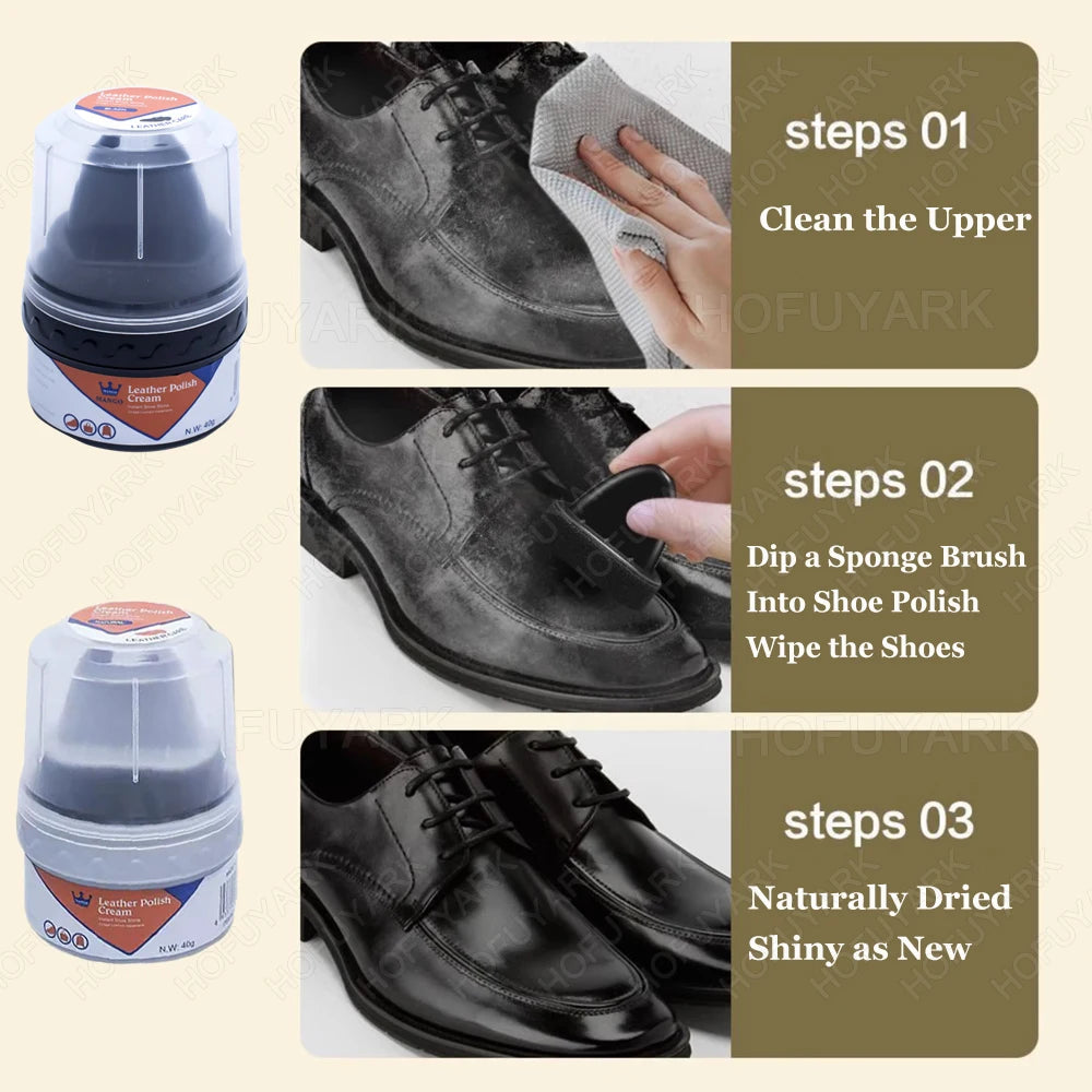 Leather Shoes Care Kit with Sponge Shoe Brush Shoe Cleaning Kit including Shoe Polish Cream for Leather Shoes Bags Maintenance