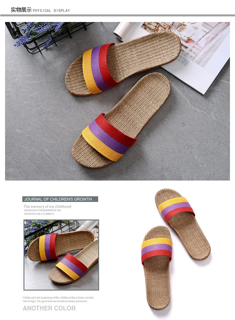Women's EVA Linen Slippers Couple Indoor Slippers Cotton Home Non-slip Thick Bottom Summer Sandal Slippers Men