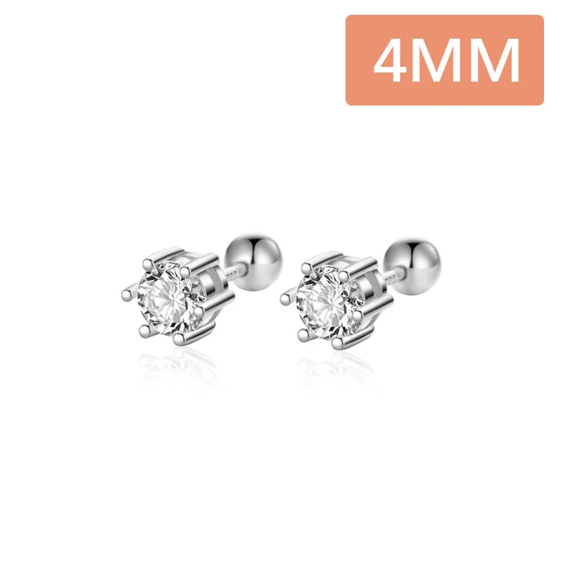 TrustDavis Real 925 Sterling Silver Six Claw Zircon CZ Screw Stud Earrings for Daughter Girls Gift Fine Jewelry DS3472