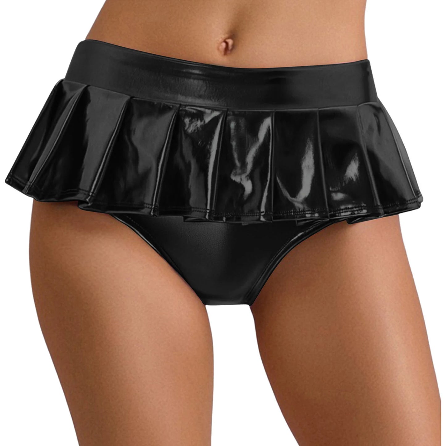Womens Metallic Shiny Mini Skirt Elastic Waistband Pleated Skirted Underwear Culottes Micro Miniskirts Rave Party Nightclub Wear