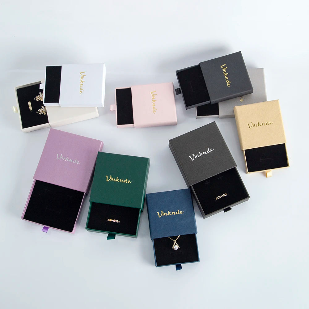 Wholesale 24pcs Custom Jewelry Packaging Box with logo Pink Cardboard Drawer Sliding Jewellery Earrings Ring Necklace Gift Boxes