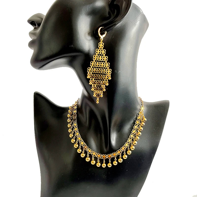 Turkish Arab Wedding Jewelry Set Dangle Ball Tassels Necklace Earring Set Middle East Jewelry Gift for Women Gold Plated Jewelry