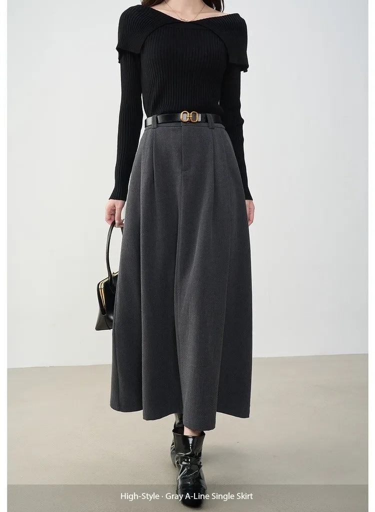 VIMLY Midi Women Skirt 2025 Autumn Office Lady Gray A-line Bud Elegant Ladies Skirt Zipper Loose Pockets Female Skirts A2202