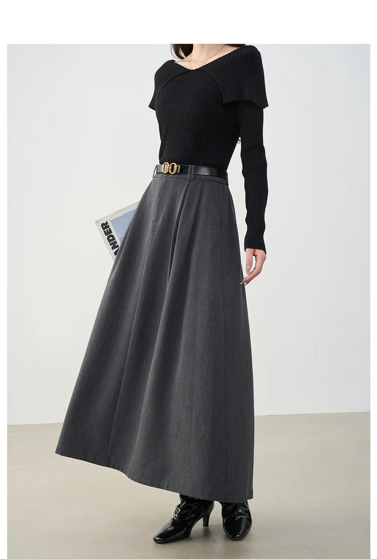 VIMLY Midi Women Skirt 2025 Autumn Office Lady Gray A-line Bud Elegant Ladies Skirt Zipper Loose Pockets Female Skirts A2202