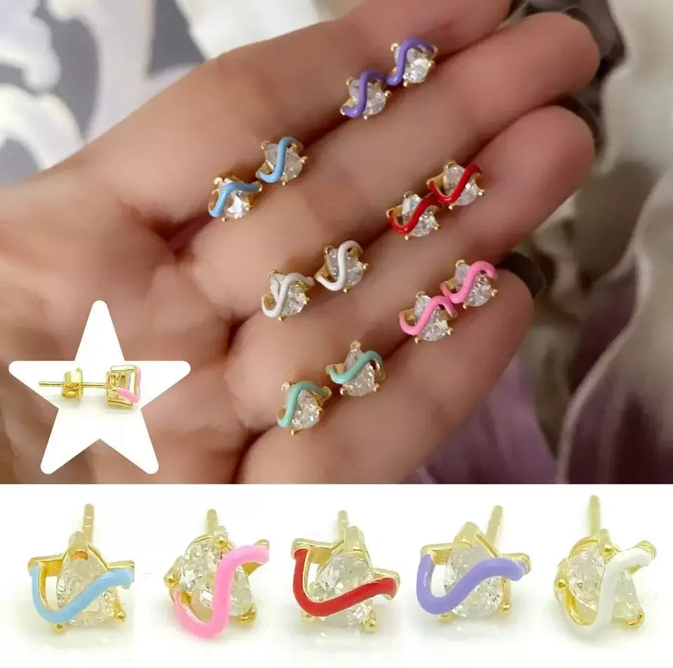 2023 New Arrived Top Quality Classic Fashion Girl Women Jewelry Geometric Shaped Colorful Simple CZ Stud Earring