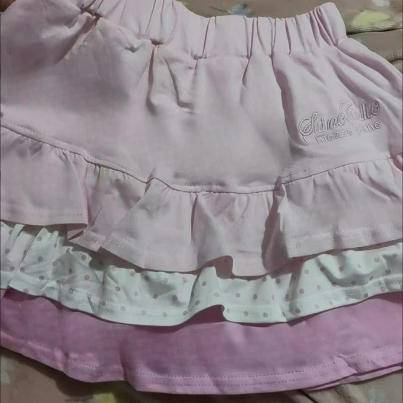 Pink Sweet Lolita Style Mini Skirt Women Kawaii Embroidery Polka Dot Print Cake Skirts Female Summer Fashion Y2k A Line Skirts