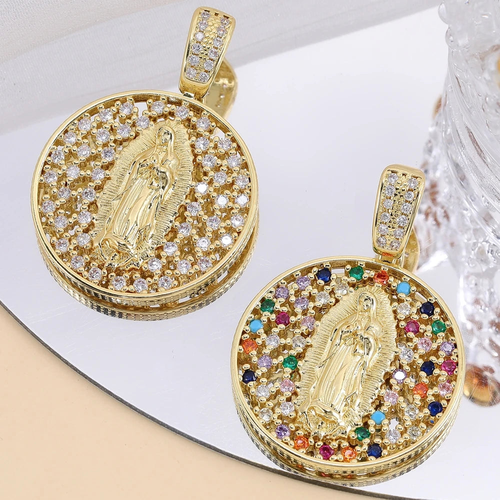 Juya 18K Real Gold Plated Religious Pendant Jewelry Making Supplies Creative Saint Mary Virgin Christian Cross Charms Supplies