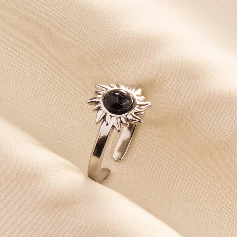 5PCS Boho Turquoise Rings Hippie Stainless Steel White Gemstone Adjustable Rings Women Girls Gift Knuckle Rings Bohemian Jewelry