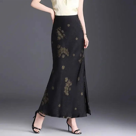 Printed Skirt Women Spring Summer New High-waisted Straight Hip-covered Skirt Temperament Long Skirt