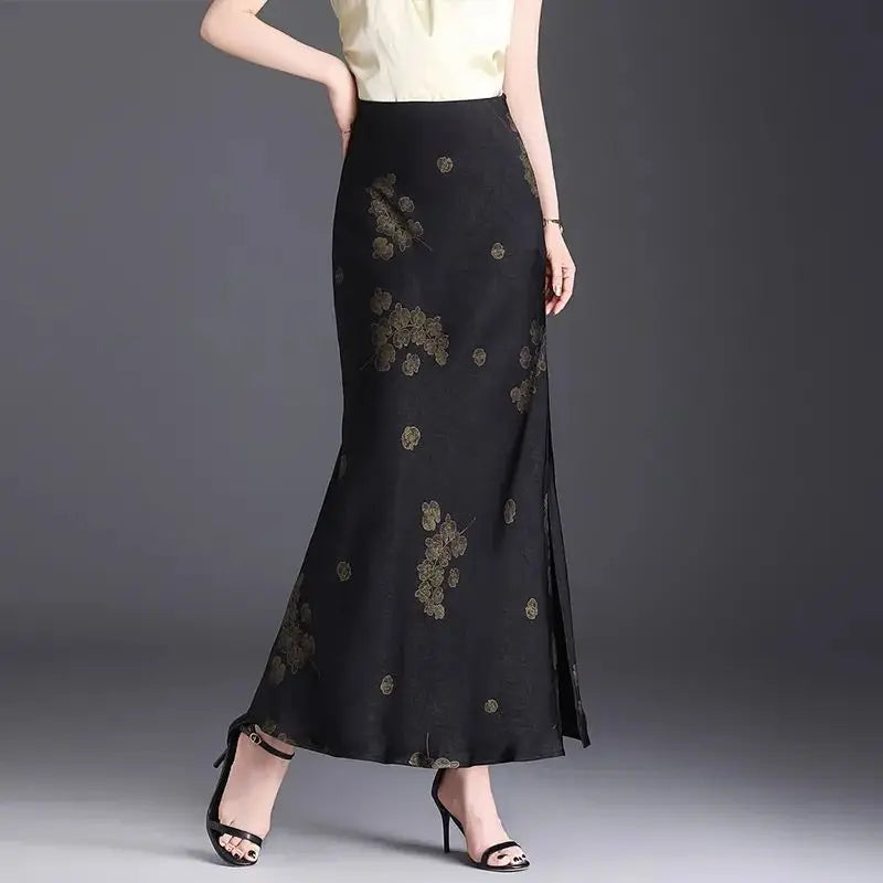 Printed Skirt Women Spring Summer New High-waisted Straight Hip-covered Skirt Temperament Long Skirt
