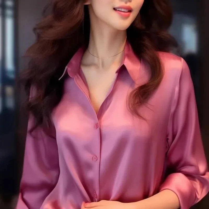 Elegant Women's Long Sleeve Shirt 2024 Spring New Style Business Casual Silky Smooth Top Versatile With Button