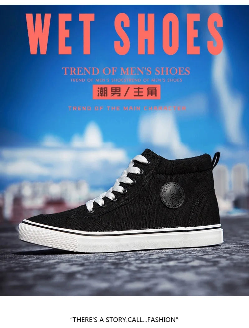 Men's High Top Sneakers Breathable Canvas Casual Shoes Fashion Street Skateboard Shoes for Men Lace Up Vulcanize Shoes Tenis2024