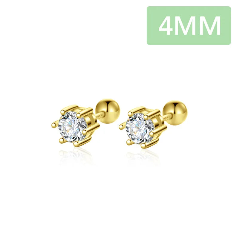 TrustDavis Real 925 Sterling Silver Six Claw Zircon CZ Screw Stud Earrings for Daughter Girls Gift Fine Jewelry DS3472