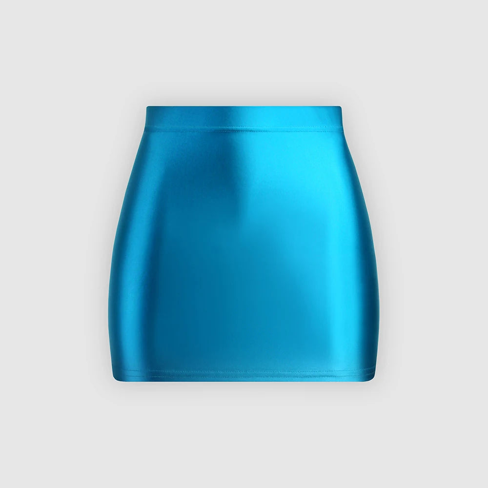 MJINM Women's Shiny Satin Glossy Skirts Hip Wrap One Step Skirts Smooth Bodycon Elastic Waist Half-body Causal Mini Short Skirts