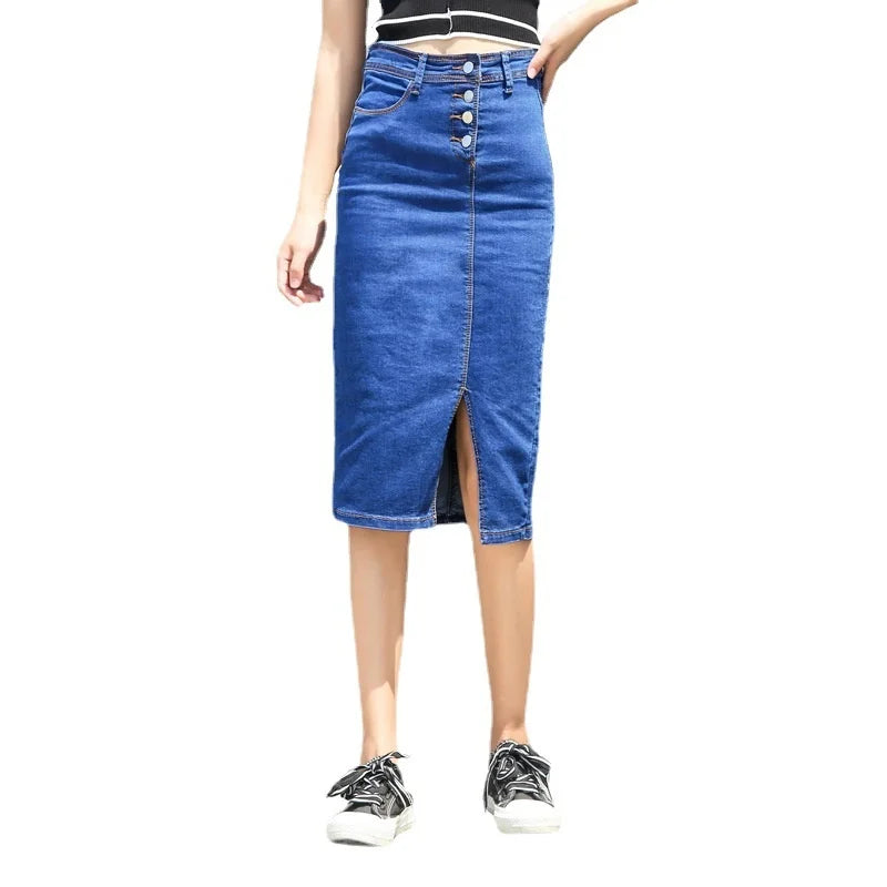 Women's Button Style Wrap Hip Slim Denim Skirt Fashion Mid Length Hip Skirts For Women