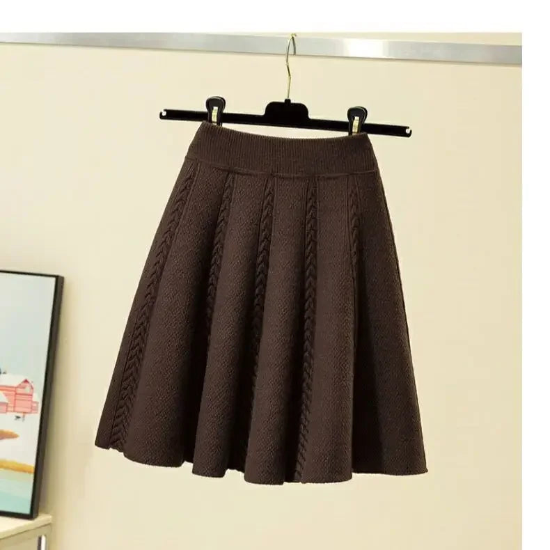 Thickened Knitted Mini A- Line Skirt High Waist Design Autumn Winter Loose Fit Polyester Fiber Half Body Skirts