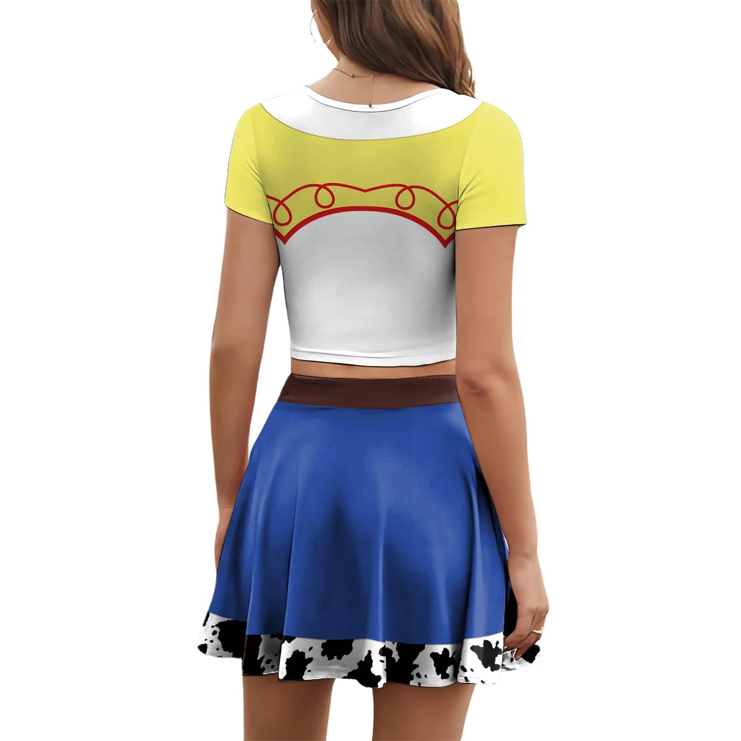 Nadanbao Jessie Halloween Cosplay Skirt for Women 3D Patchwork Printing Crop Top Blue Short Skirt Fashion Cheerleaders Clothing