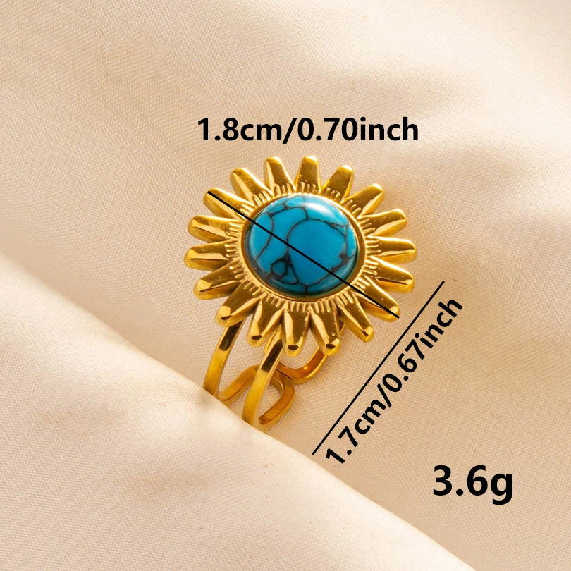 2pcs/lot Vintage Turquoise Gold Plated Knuckle Rings Blue Synthetic Stone Stainless Steel Rings Boho Jewelry Women Gifts No Fade