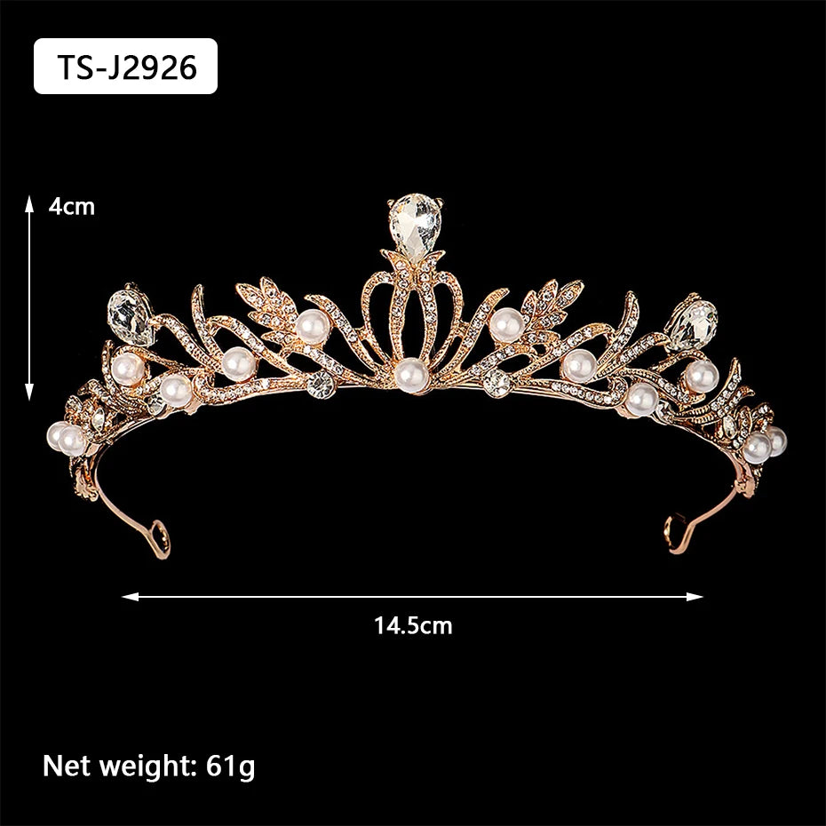 Gold Color Tiaras and Crowns for Women Wedding Bridal Hair Accessories Pearl Rhinestone Headpiece Bride Headdress Prom Jewelry
