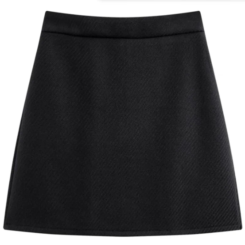 Womens Woolen Short Skirts Autumn Winter Versatile Simple Slimming A-Line Skirt Woman Elegant High Waist Bodycon Mini Skirts