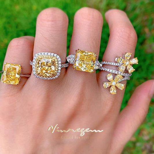 Vinregem Citrine High Carbon Diamonds Gemstone Elegant 100% 925 Sterling Silver Fine Jewelry Ring for Women  Anniversary Gifts