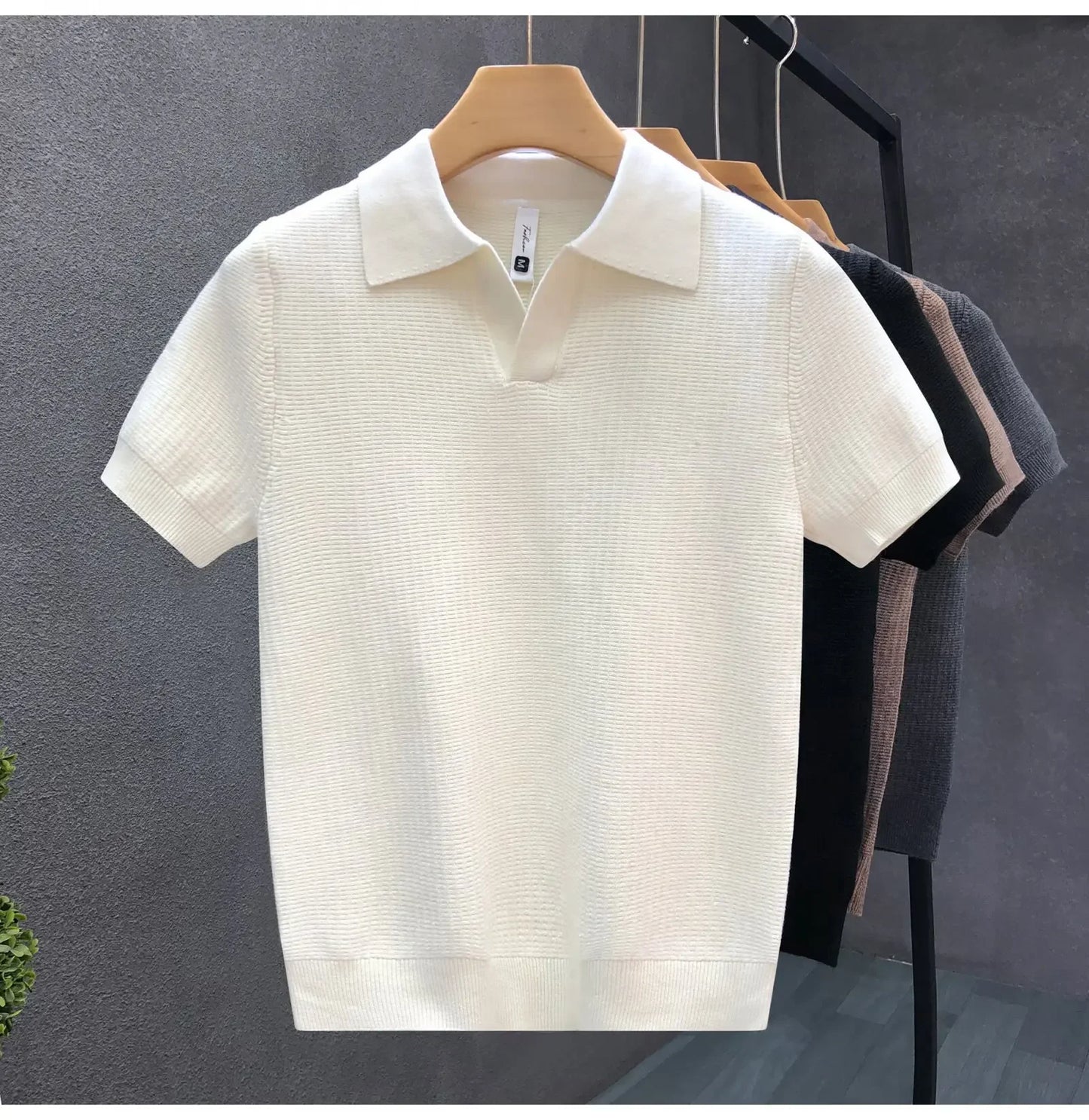 Casual Knitted Polo Shirt Men's Short Sleeve Cuban Collar T-Shirt Summer Fashion Individualistic Turn-down Collar Male Top