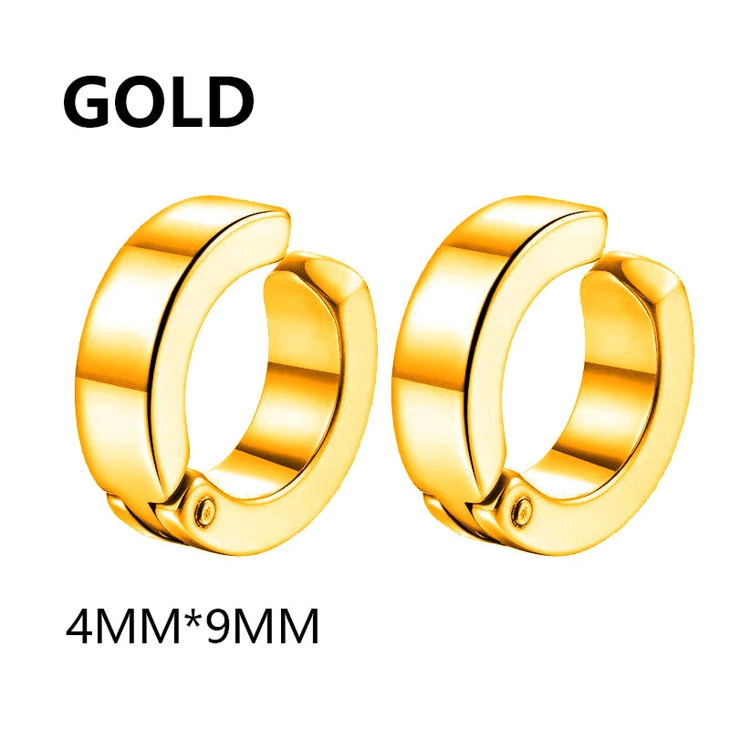 2 Pcs Classic Korean Punk Stainless Steel Ear Clip Earrings for Men Women Black No Pierced Fake Ear Circle New Pop Jewelry