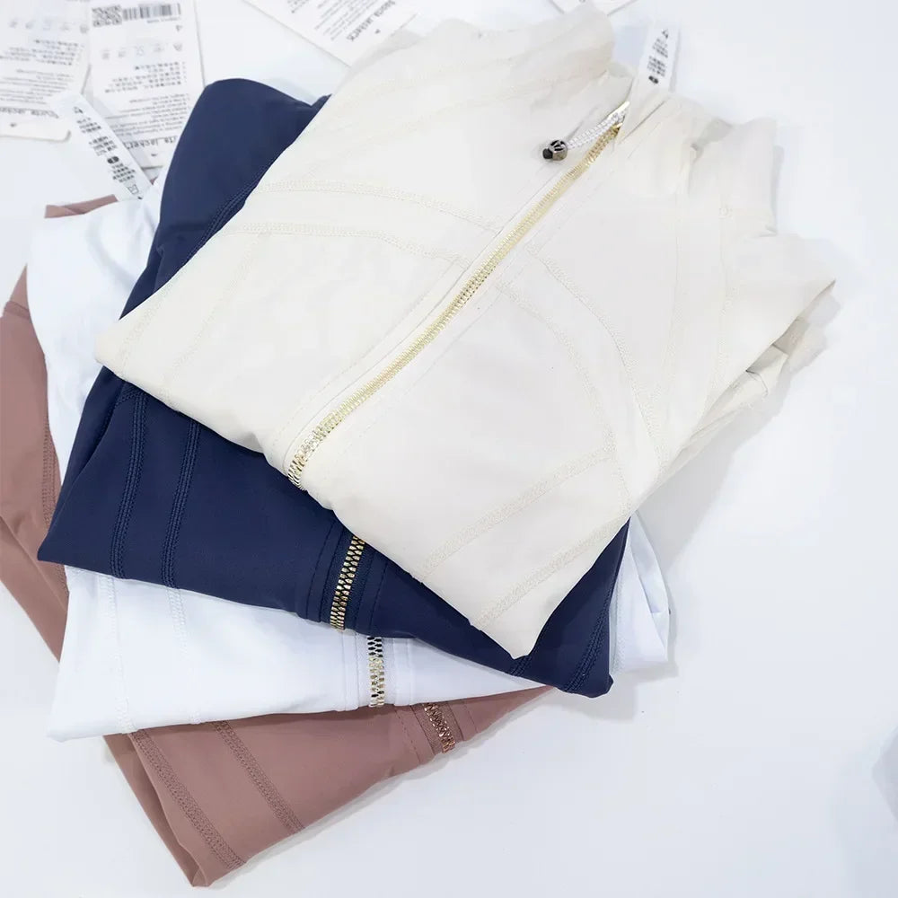 Slimming Zipper Jacket Yoga Collar Lightweight Quick Dry Sporty Thin Rose Gold Evening Summer Outerwear for Active Living