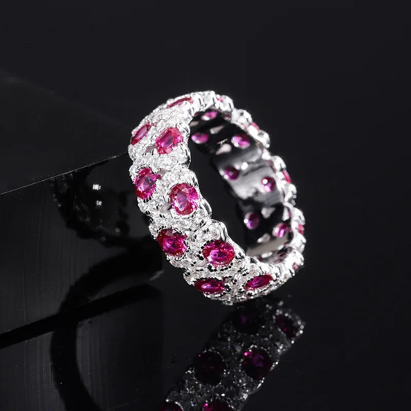 Halaile S925 Sterling Silver Zircon Jewelry High Carbon Diamond Gemstone Row Ring Luxury Fine Jewelry Women's Trendy Party Gift