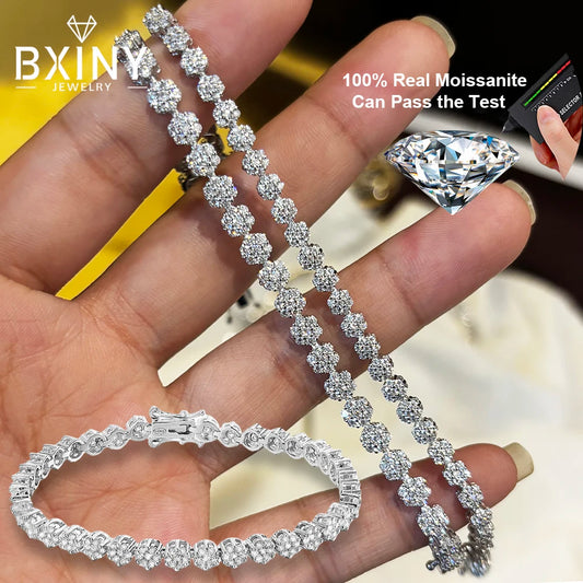 BXINY Flower Full Moissanite Tennis Bracelets 925 Sterling Silver D Color Lab Diamond for Women Hand Chain Gift Fine Jewelry GRA