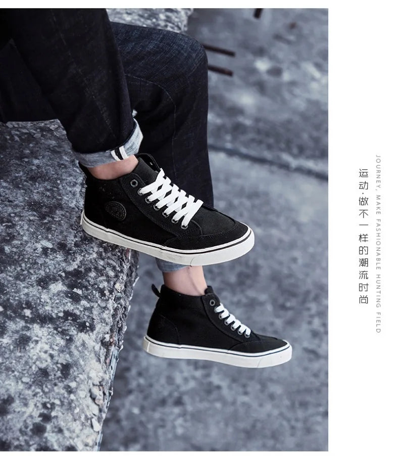 Men's High Top Sneakers Breathable Canvas Casual Shoes Fashion Street Skateboard Shoes for Men Lace Up Vulcanize Shoes Tenis2024