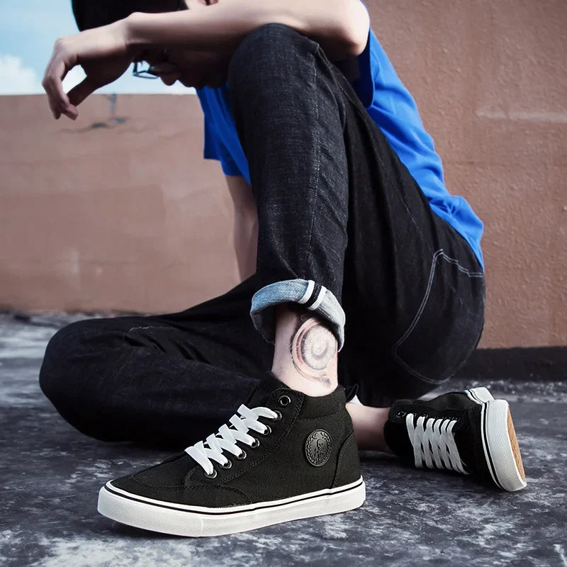 Men's High Top Sneakers Breathable Canvas Casual Shoes Fashion Street Skateboard Shoes for Men Lace Up Vulcanize Shoes Tenis2024