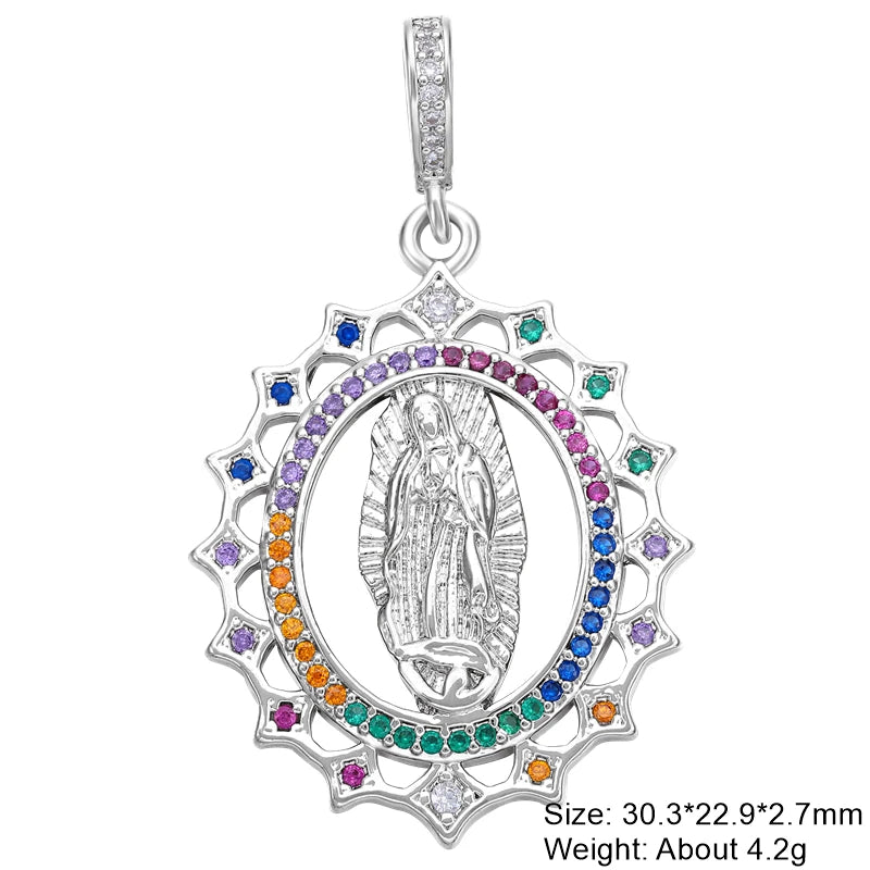 Juya 18K Real Gold Plated Religious Pendant Jewelry Making Supplies Creative Saint Mary Virgin Christian Cross Charms Supplies